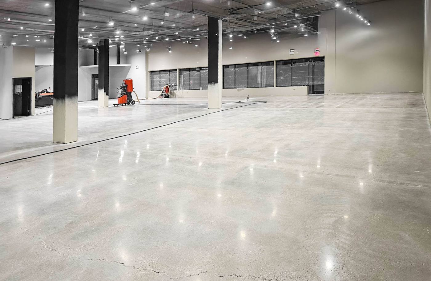 Polished concrete floor in a retail space